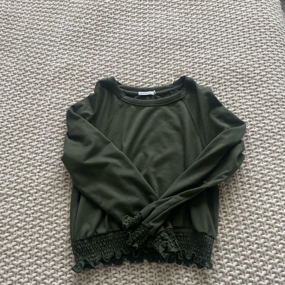 Green Cropped Rouched Cute Top